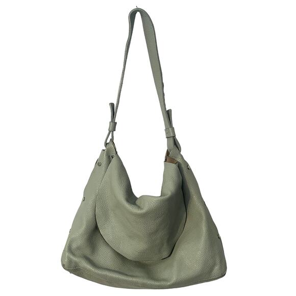 Lia Numa Leather Hobo Bag Womens Mint Green Slouchy Flap Italian Purse - Picture 1 of 14